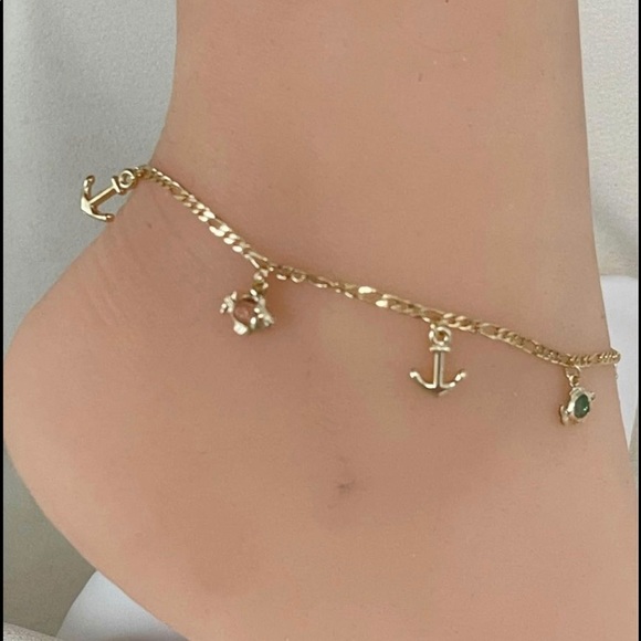 18k Gold Filled Anchor & Fish Anklet - Picture 1 of 6